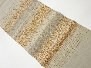 リサイクル　手織り紬横段に抽象模様織出し名古屋帯